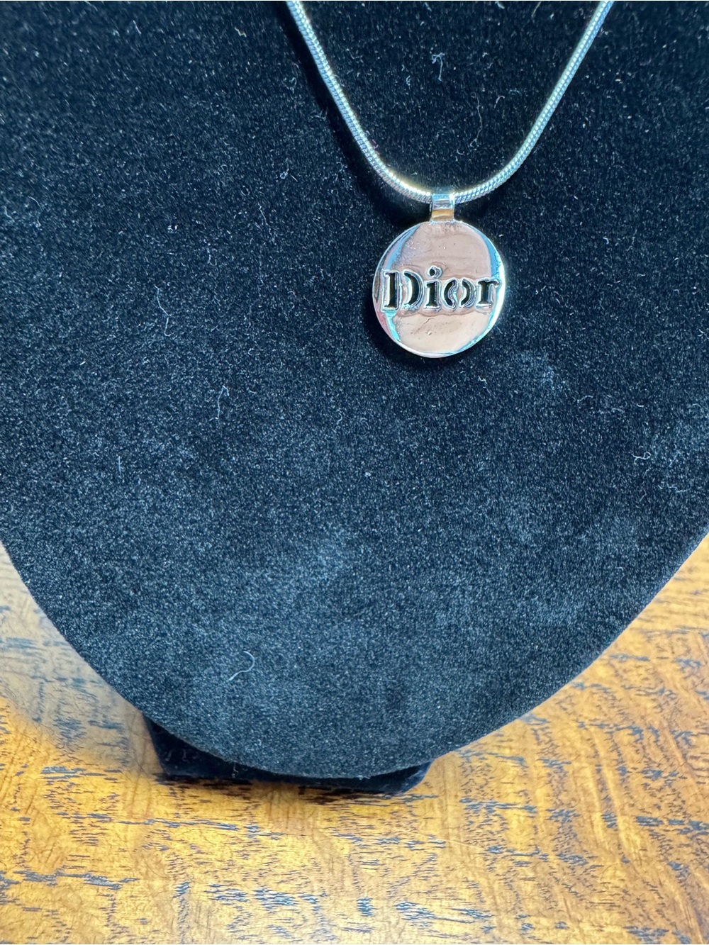 Christian Dior Vintage Silver Round Logo Pendant Necklace - EUC